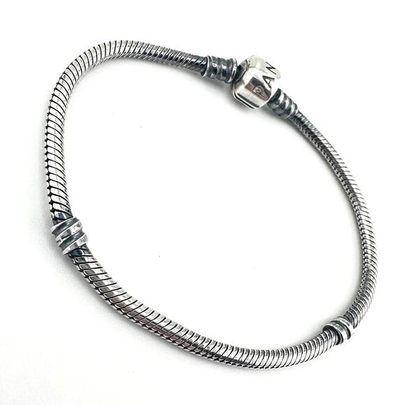 Pandora 925 Authentic Sterling Silver Snake Chain Charm 7” Bracelet - Picture 2 of 8